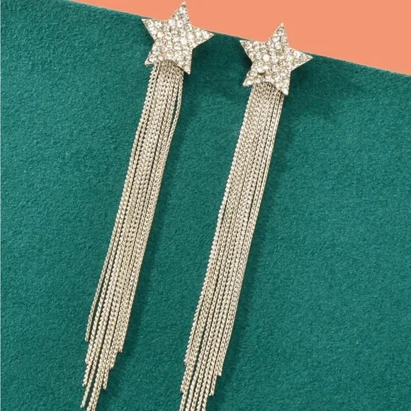 ❌RESERVED❌ Long Silver-Tone Sparkly Star Earrings BRAND NEW - Picture 4 of 7